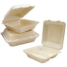 Bagasse 9 x 9 x 3 -- 3 Compartment Clamshell Container
