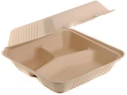 Bagasse 9 x 9 x 3 -- 3 Compartment Clamshell Container