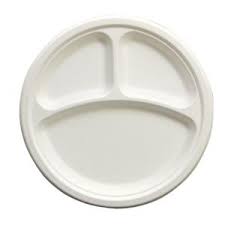 Bagasse 10” Round 3 Compartment Plate