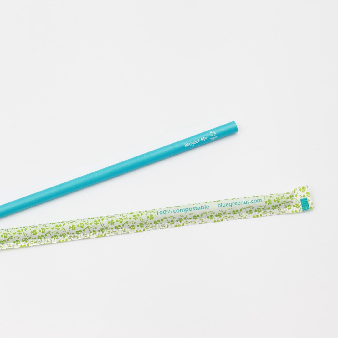 Compostable 8mm x 7.75" Recycled Paper Straws - BLUE