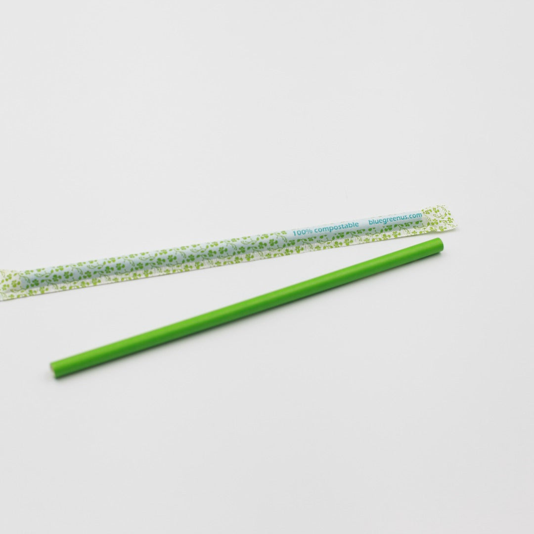 Compostable 8 mm X 7.75" Recycled Paper Straws - GREEN