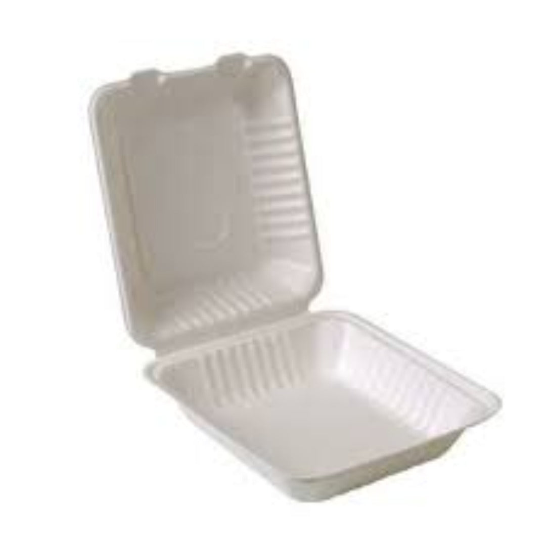 Bagasse 8" x 8" Clamshell Container
